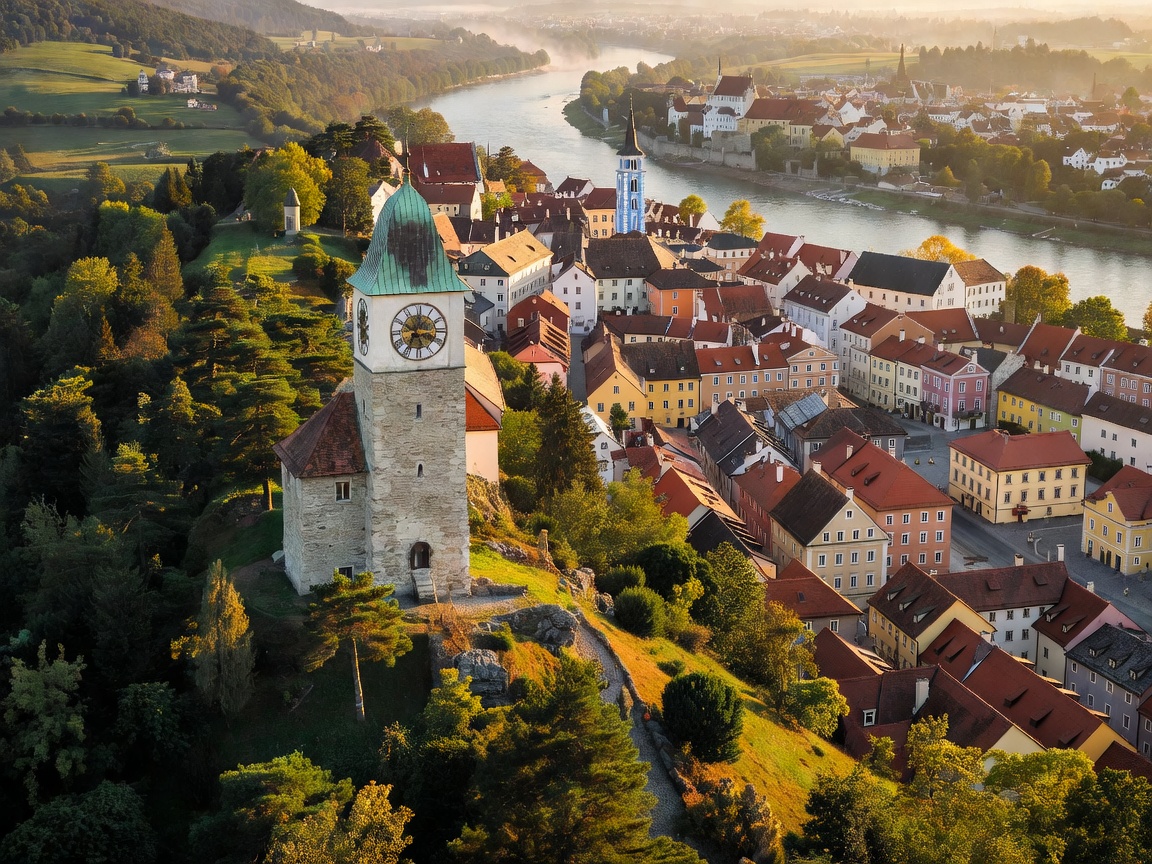 Graz clock tower hill overlooking the old town, near the Danube village of Dürnstein