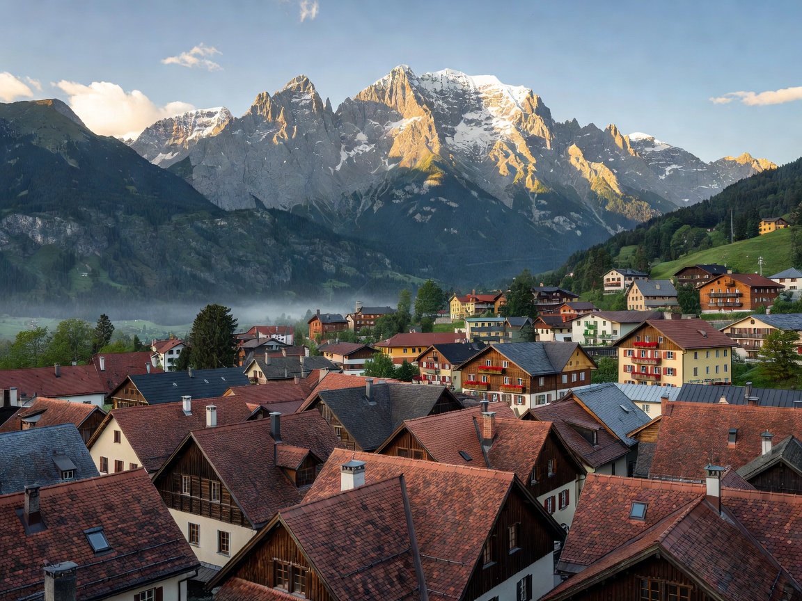 Innsbruck rooftops beneath the Nordkette mountain range near Alpbach village